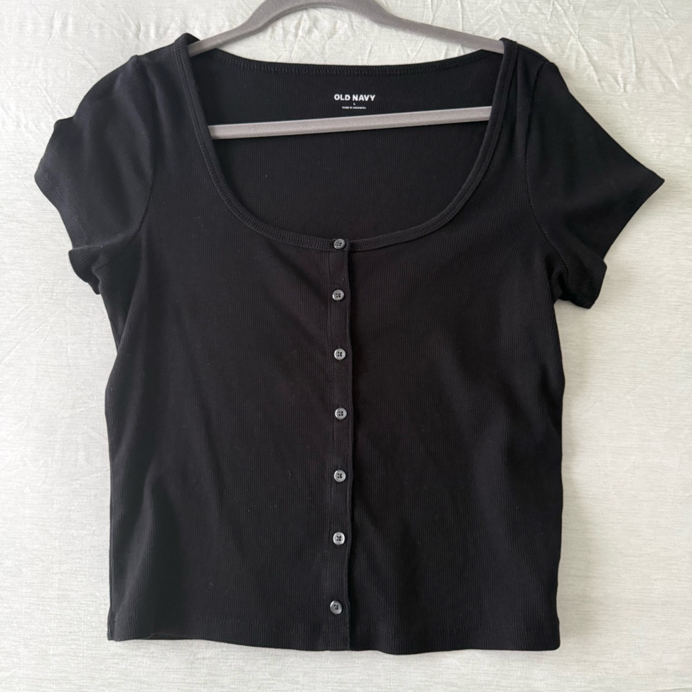 Old Navy Women's Black Short Sleeve Button-Down Shirt